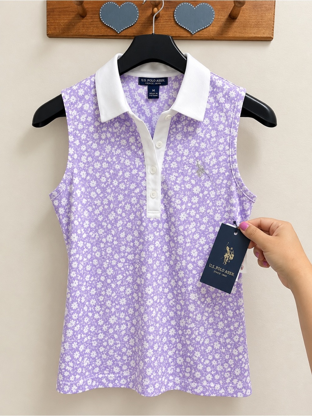 U.S. Polo Assn. Lavender Floral Sleeveless Polo with White Collar